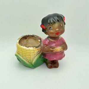 Vintage McCoy Black Americana Little Girl And Corn/Cob Planter/Vase Ceramic BXZ